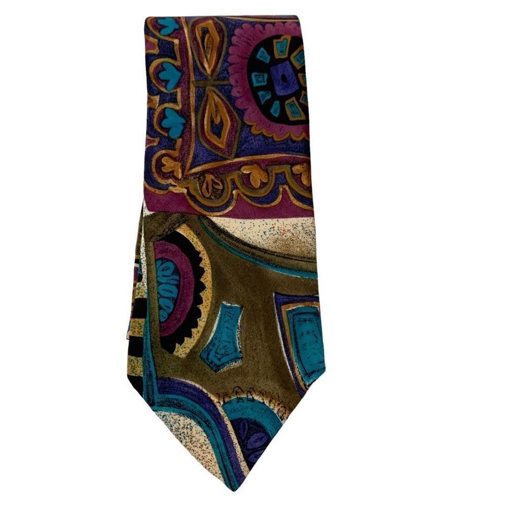 Pat Argenti Vintage Silk Tie Cravatte Handmade Abstract Colorful 54” x 3-1/2”